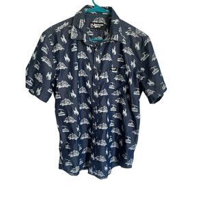 Jackson Hole Mens Blue White Dessert Print Button Down Shirt Size Large